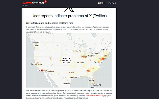 Muskova síť X byla chvíli nedostupná. Problémy s ní měli lidé po celém světě