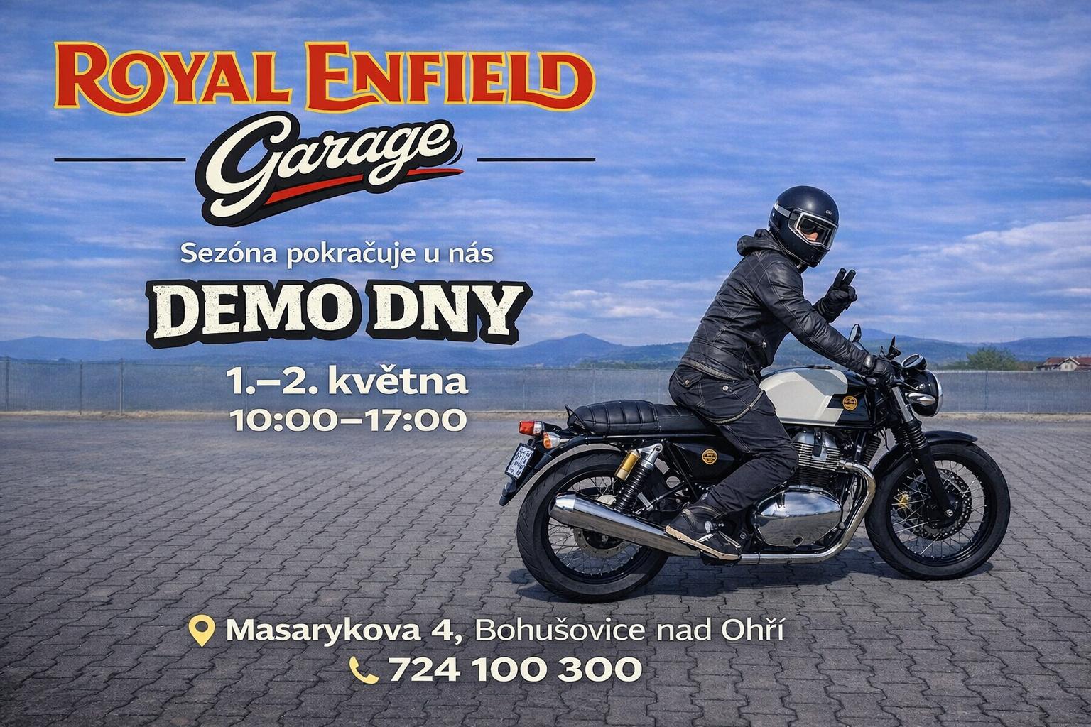 Royal Enfield Garage zve na demo dny v Bohušovicích nad Ohří 1. a 2. května
